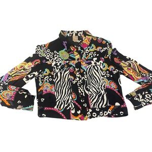 F.L. Malik Womens Multi Color Zebra Paisley VINTAGE Jacket Black Size M